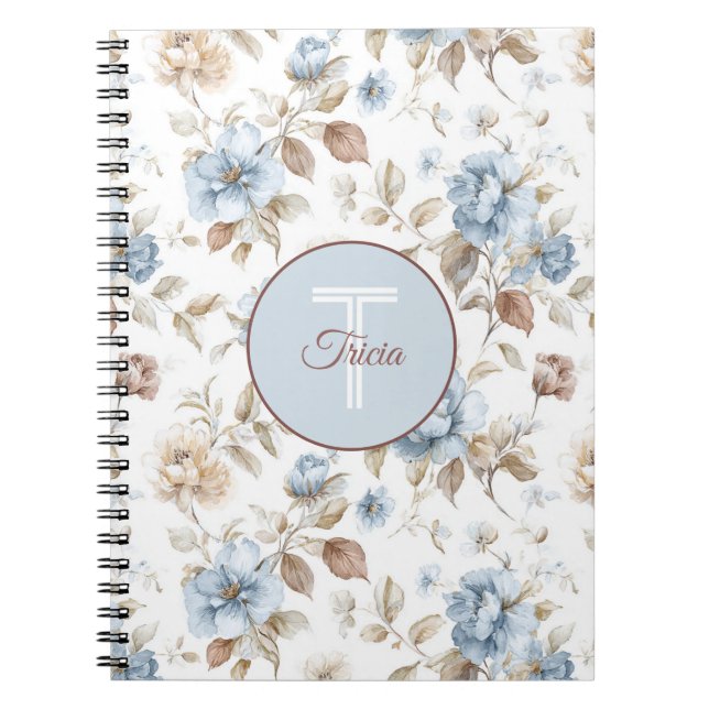 Cuaderno Flores Bonito Azul Crema Marrón Tan (Frente)