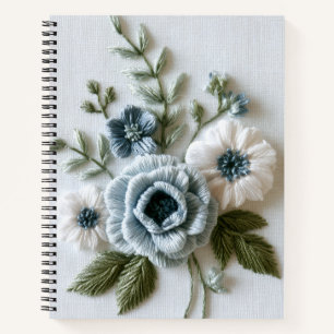 Cuaderno Flores bordadas azules Floral botánico