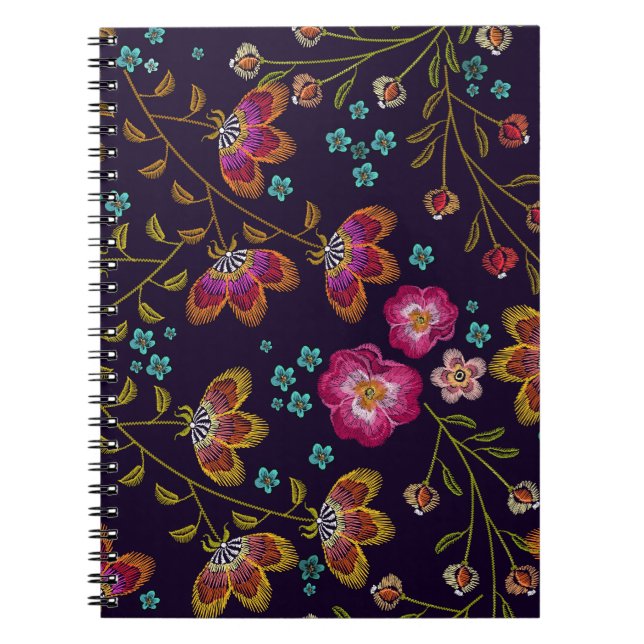 Cuaderno Flores bordadas: patrón sin costuras de moda (Frente)