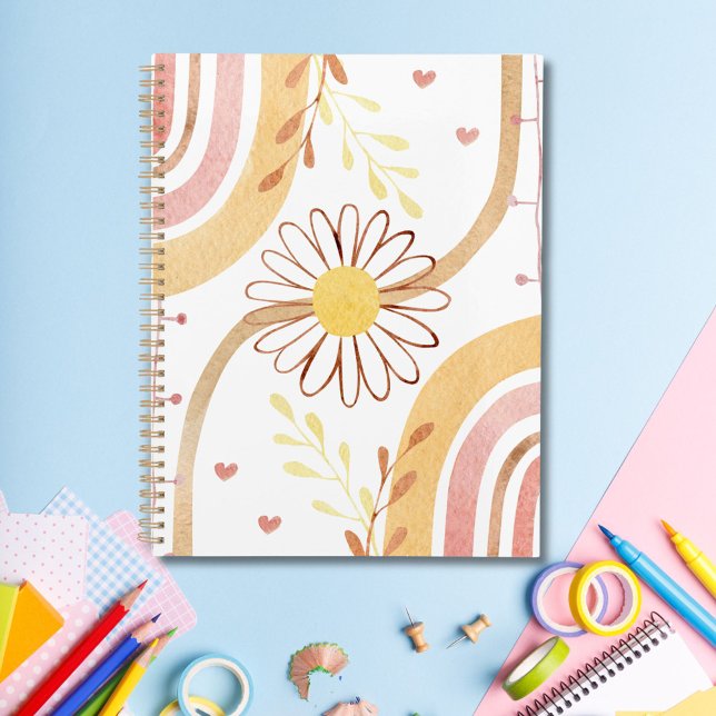 Cuaderno Flores Botánicas Abstractas Acuarela Arcoíris Niño (In situ)
