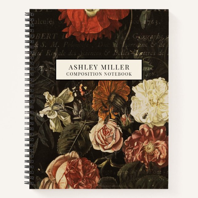 Cuaderno Flores botánicas antiguas personalizadas (Anverso)