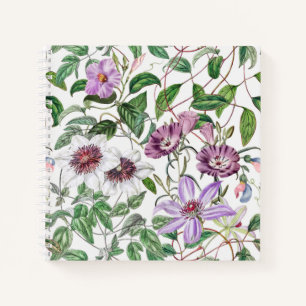 Cuaderno Flores botánicas de la cosecha blanca Lilac Green
