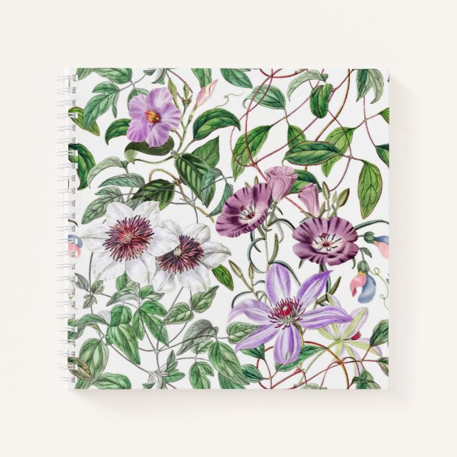 Cuaderno Flores botánicas de la cosecha blanca Lilac Green (Anverso)
