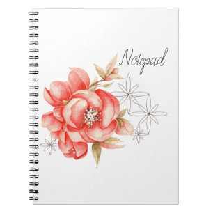 Cuaderno Flores botánicas de peones rojos de color agua