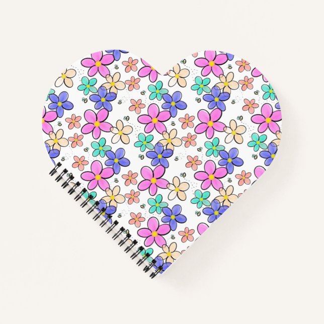 Cuaderno flores brillantes arcoíris coloridas abejas floral (Anverso)