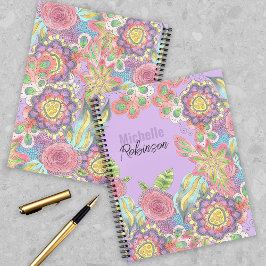 Cuaderno Flores brillantes de colores bohemias sobre morado