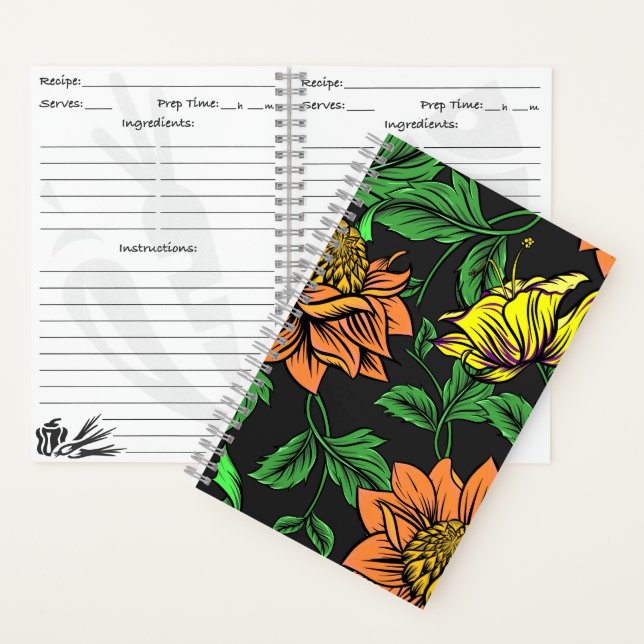 Cuaderno Flores brillantes emergen de fondo negro (Interior)