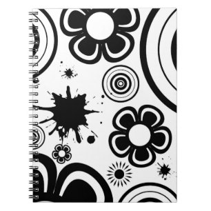 Cuaderno Flores caprichosas en blanco y negro, círculos, sa