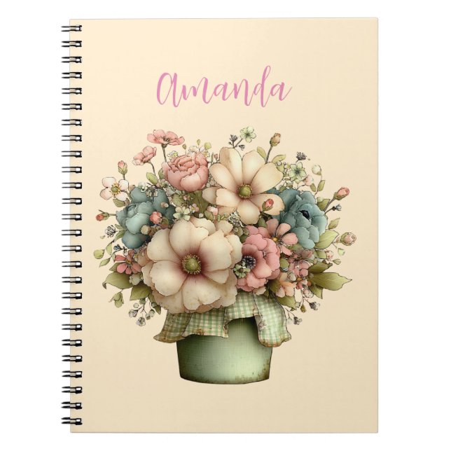 Cuaderno Flores caprichosas en una maceta Cuadros (Frente)