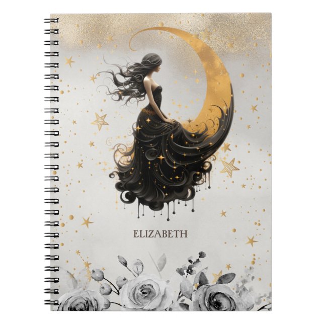 Cuaderno Flores celestes de luna, estrellas (Frente)