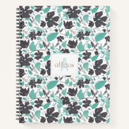 Cuaderno Flores Clematis Verde azulado Patrón Marrón con Mo