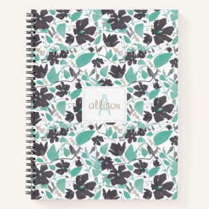 Cuaderno Flores Clematis Verde azulado Patrón Marrón con Mo