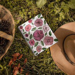 Cuaderno Flores color agua y tinta - rosa y verde