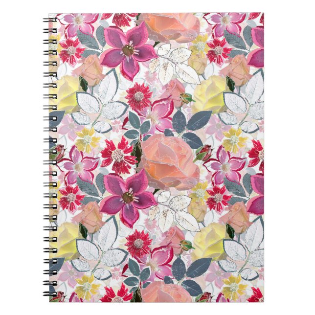 Cuaderno Flores color de agua rosada y roja. (Frente)
