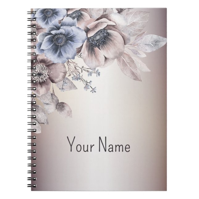 Cuaderno Flores color pastel azul beige elegante (Frente)