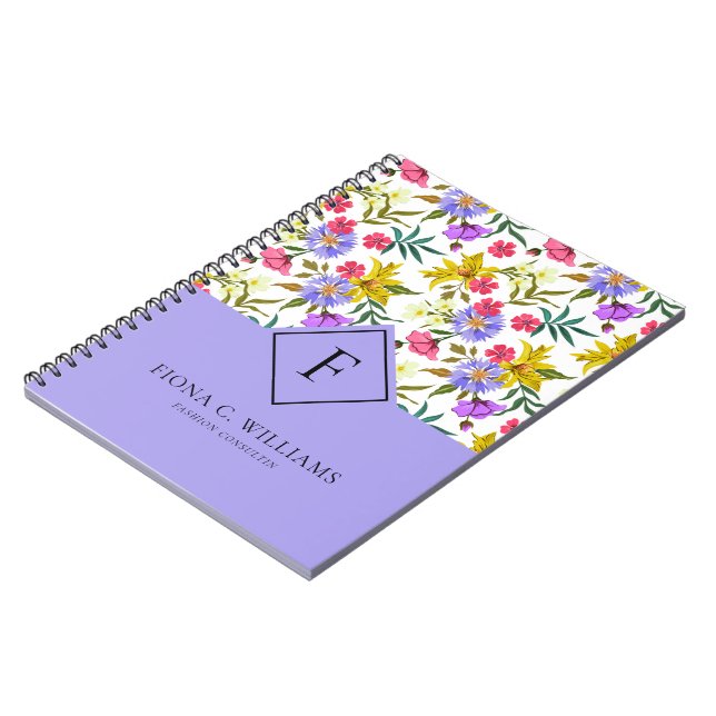 Cuaderno Flores coloridas fondo púrpura (Lado Izquierdo)