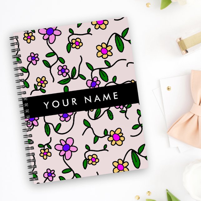 Cuaderno Flores Coloridas, Fondo Rosa, Negro (Subido por el creador)