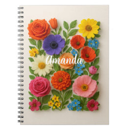 Cuaderno Flores Coloridas Nombre Personalizado