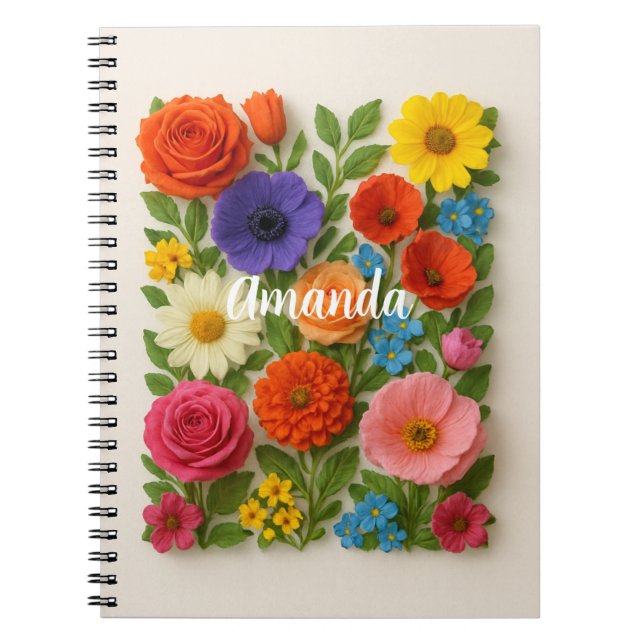 Cuaderno Flores Coloridas Nombre Personalizado  (Frente)