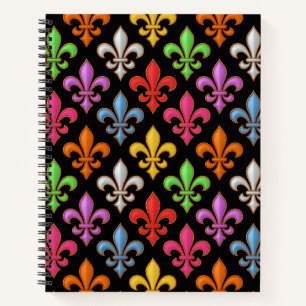 Cuaderno Flores Coloridas y Negras Fleur-de-lis en Negativo