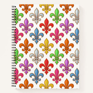 Cuaderno Flores Coloridas y Negritas Fleur-de-lis Blancas