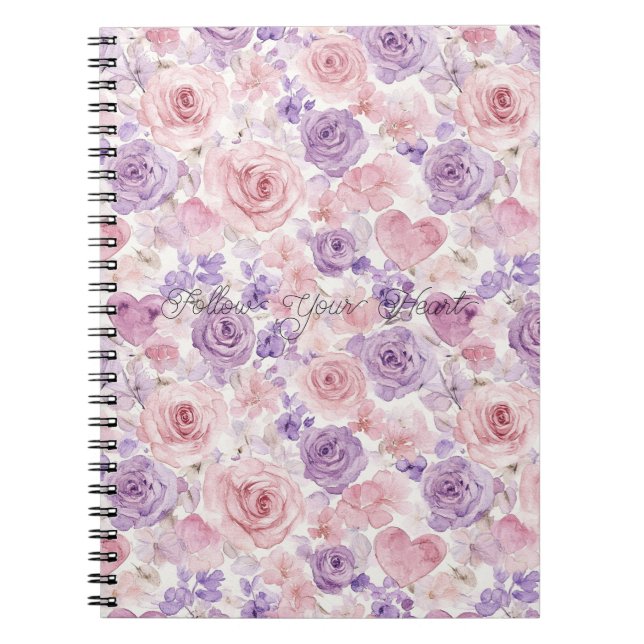 Cuaderno Flores Corazones Rubor Rosa Púrpura   (Frente)