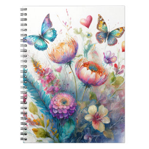 Cuaderno Flores, corazones y mariposas