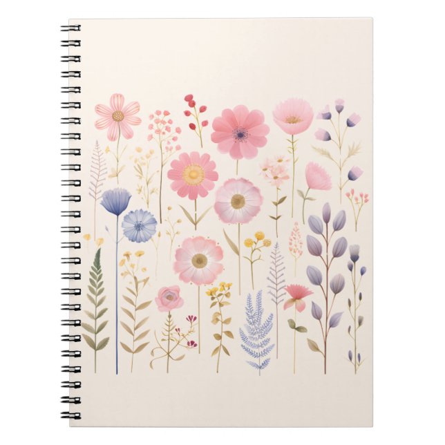 Cuaderno Flores cortas acuarela botánica floral (Frente)