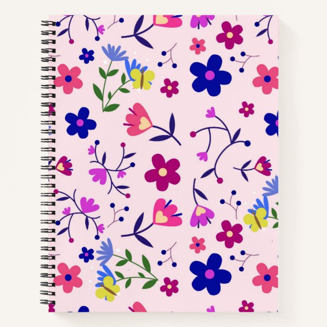 Cuaderno Flores cortas y mariposas en rosa (Anverso)