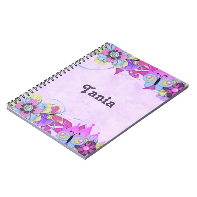 Cuaderno Flores cortas y mariposas en violeta (Lado Izquierdo)