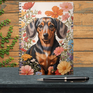 Cuaderno Flores Cute Brown Dachshund Y Cosmos