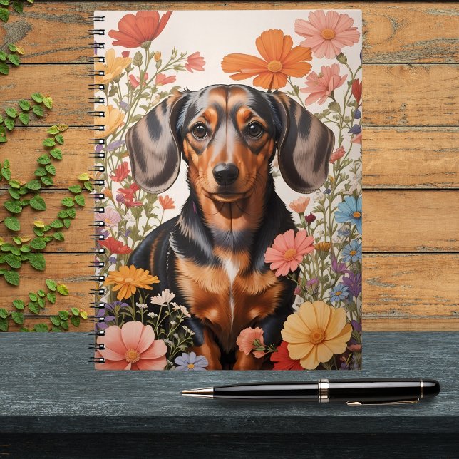 Cuaderno Flores Cute Brown Dachshund Y Cosmos (Subido por el creador)