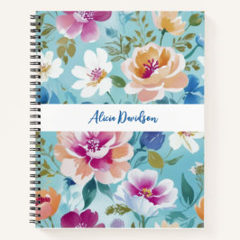 Cuaderno Flores de Acuarela Azul Dulce | tu nombre