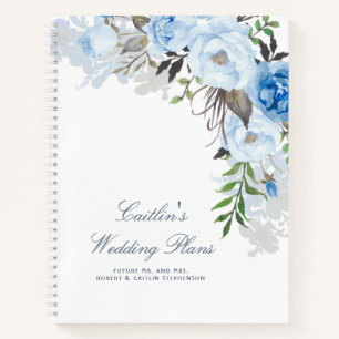 Cuaderno Flores de acuarela azul turquesa elegante plan de
