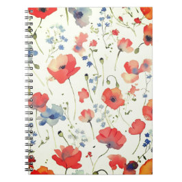 Cuaderno Flores de Acuarela Azules y Rojas
