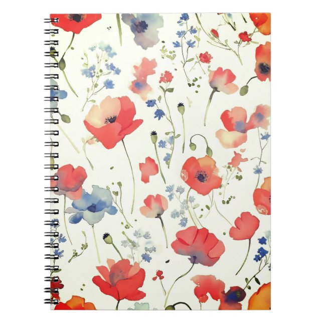 Cuaderno Flores de Acuarela Azules y Rojas (Frente)