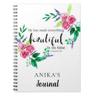 Cuaderno flores de acuarela biblia verso personalizado chic