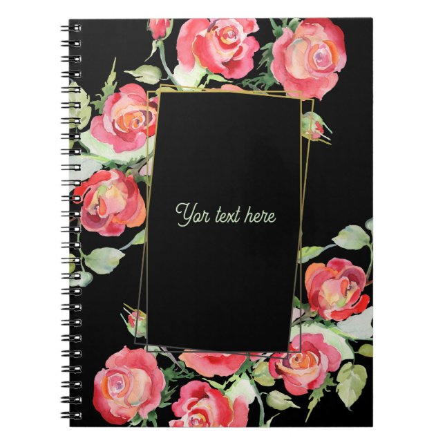 Cuaderno Flores de Acuarela - Marco Dorado 1 + tu texto (Frente)