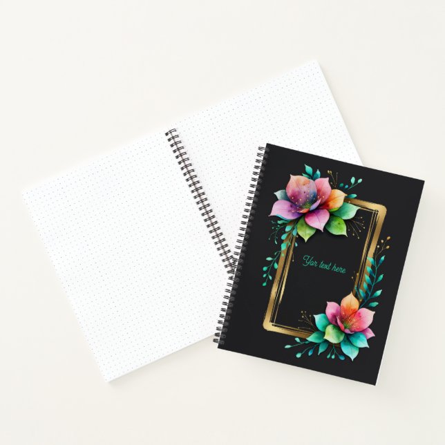 Cuaderno Flores de Acuarela - Marco Dorado 34 + tu texto (Interior)