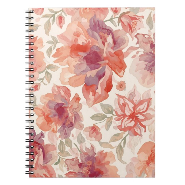 Cuaderno Flores de acuarela pastel naranja claro (Frente)