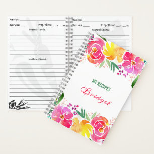 Cuaderno Flores de acuarela recetas con nombre
