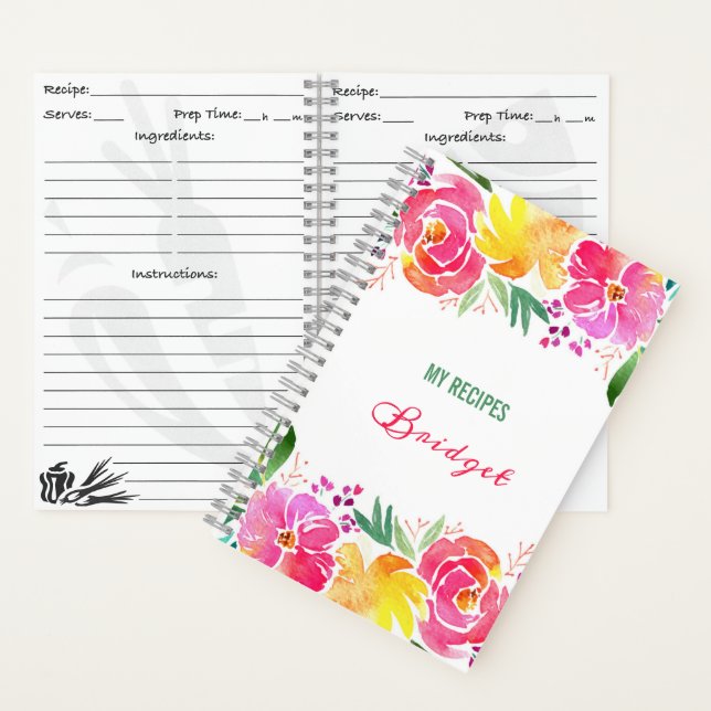 Cuaderno Flores de acuarela recetas con nombre (Interior)