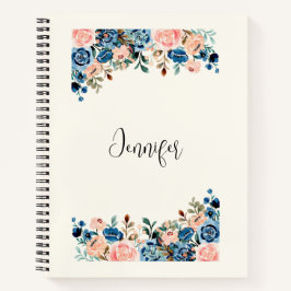 Cuaderno Flores de acuarela rosa y azul