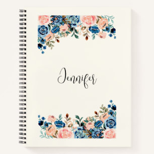 Cuaderno Flores de acuarela rosa y azul