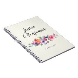 Cuaderno Flores de Acuarela Simples Boda Personalizada Eleg