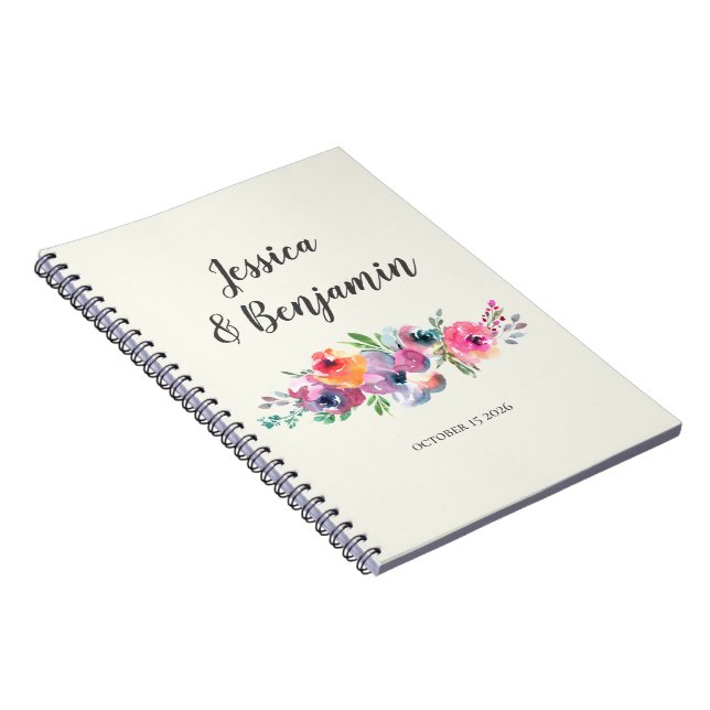 Cuaderno Flores de Acuarela Simples Boda Personalizada Eleg (Lado Derecho)