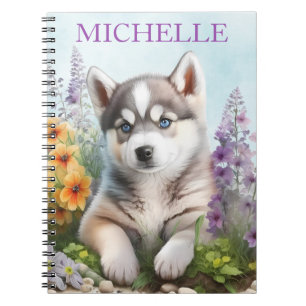 Cuaderno Flores de acuarela y Husky Siberiano