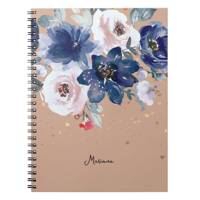 Cuaderno Flores de agua azul rosada suave en su persona (Frente)