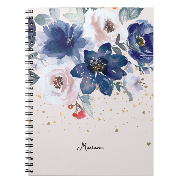 Cuaderno Flores de agua azul rosada suave en su persona (Frente)