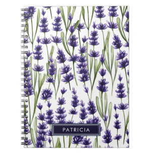 Cuaderno Flores de agua moradas de lavanda personalizadas